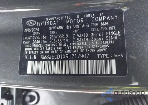 2024 Hyundai Tucson Hybrid Limited z USA, uszkodzony, nr VIN KM8JECD1XRU217907